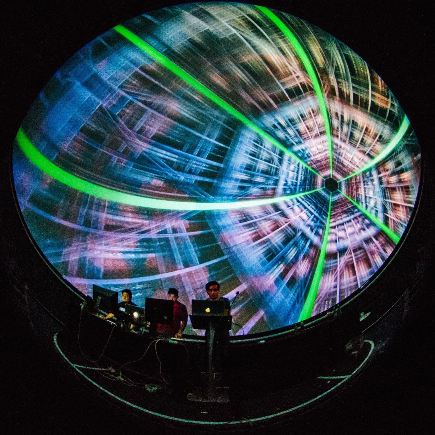 A green tunnel effect radiating from the zenith of a dome